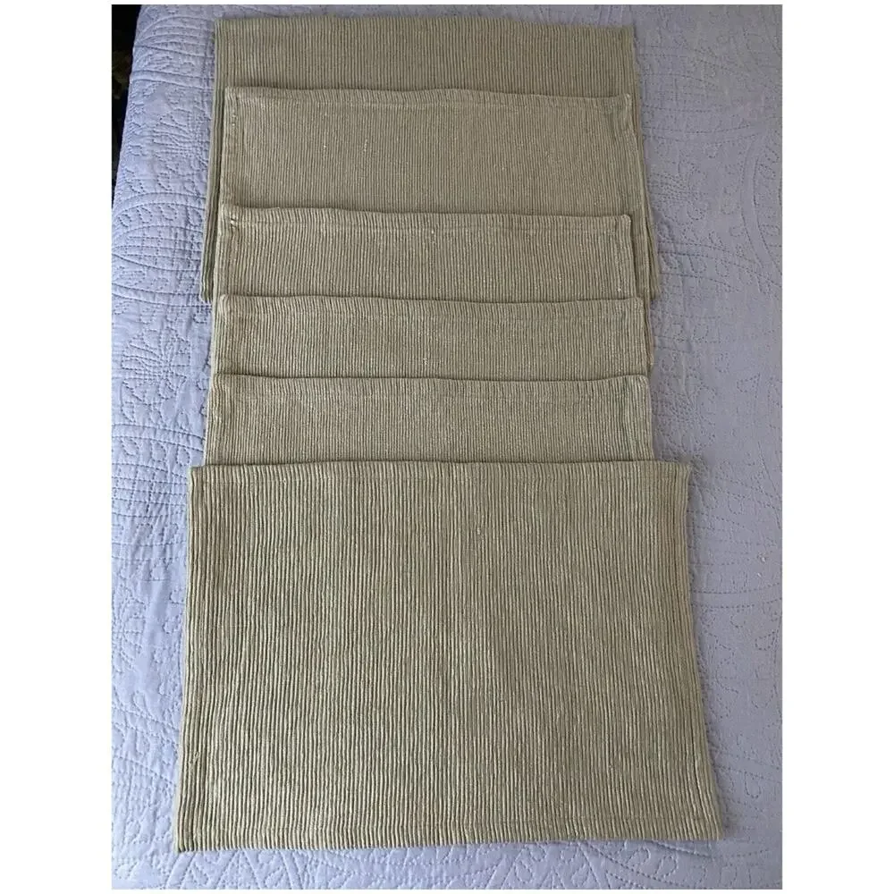 “Set of 6 Pier 1 Ribbed Placemats Neutral Beige Textured Minimalist Table Decor”